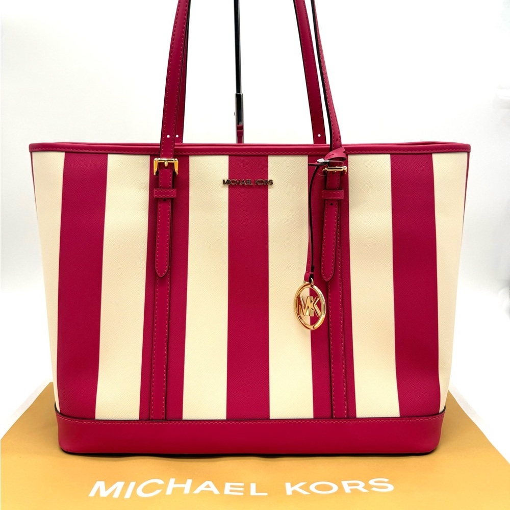Michael Kors Large Jet Set Travel TZ Shoulder Tote Bag Electric Pink Multi